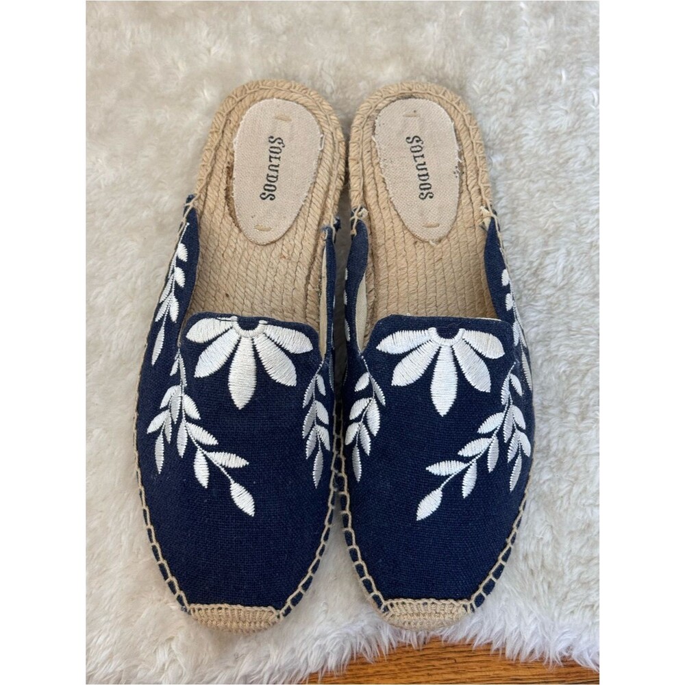 Soludos Navy Embroidered Slip-On Espadrille Mules Size 9